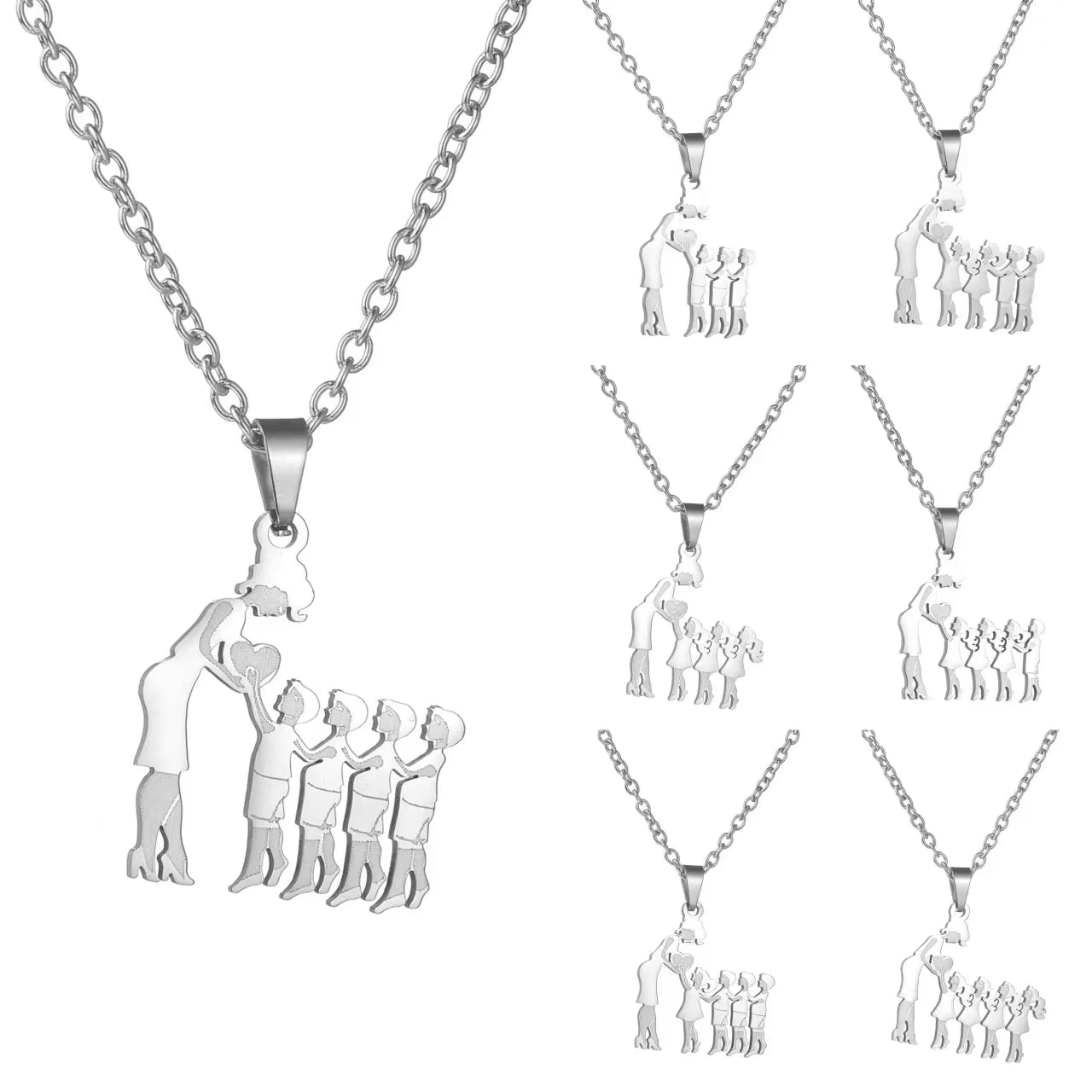 1PC Stainless Steel Family Necklace for Women Mother Daughter Figure Pendant Necklace Jewelry Mother's Day Gift