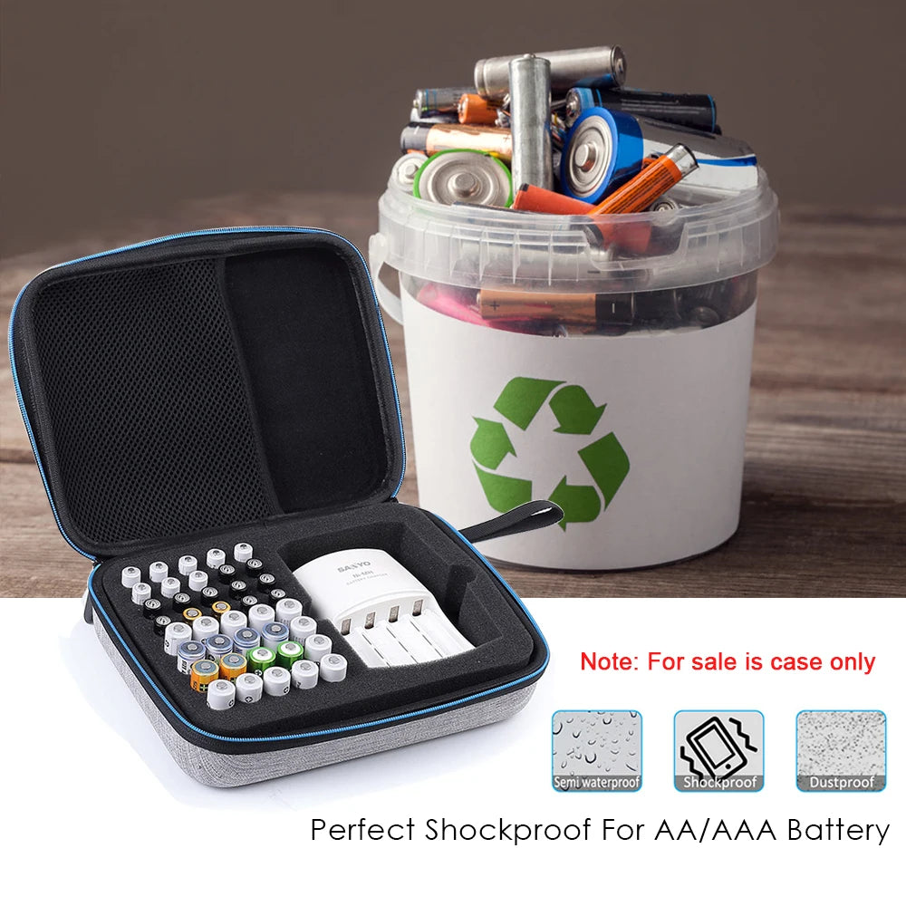 Portable Hard Carrying 40Pcs Batteries Organizer Storage Box Case For AA/AAA Battery Container Holds Battery Charger Case Cover