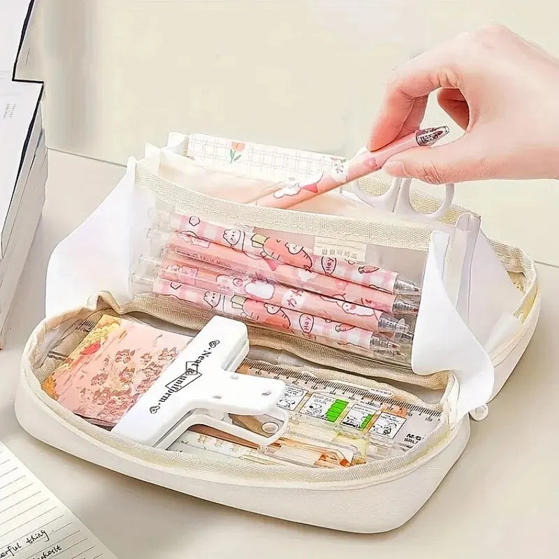 Large Capacity Pencil Case 6 Layers 180-Degree Open Design Pencil Organizer Perfect for Office School and Home Use