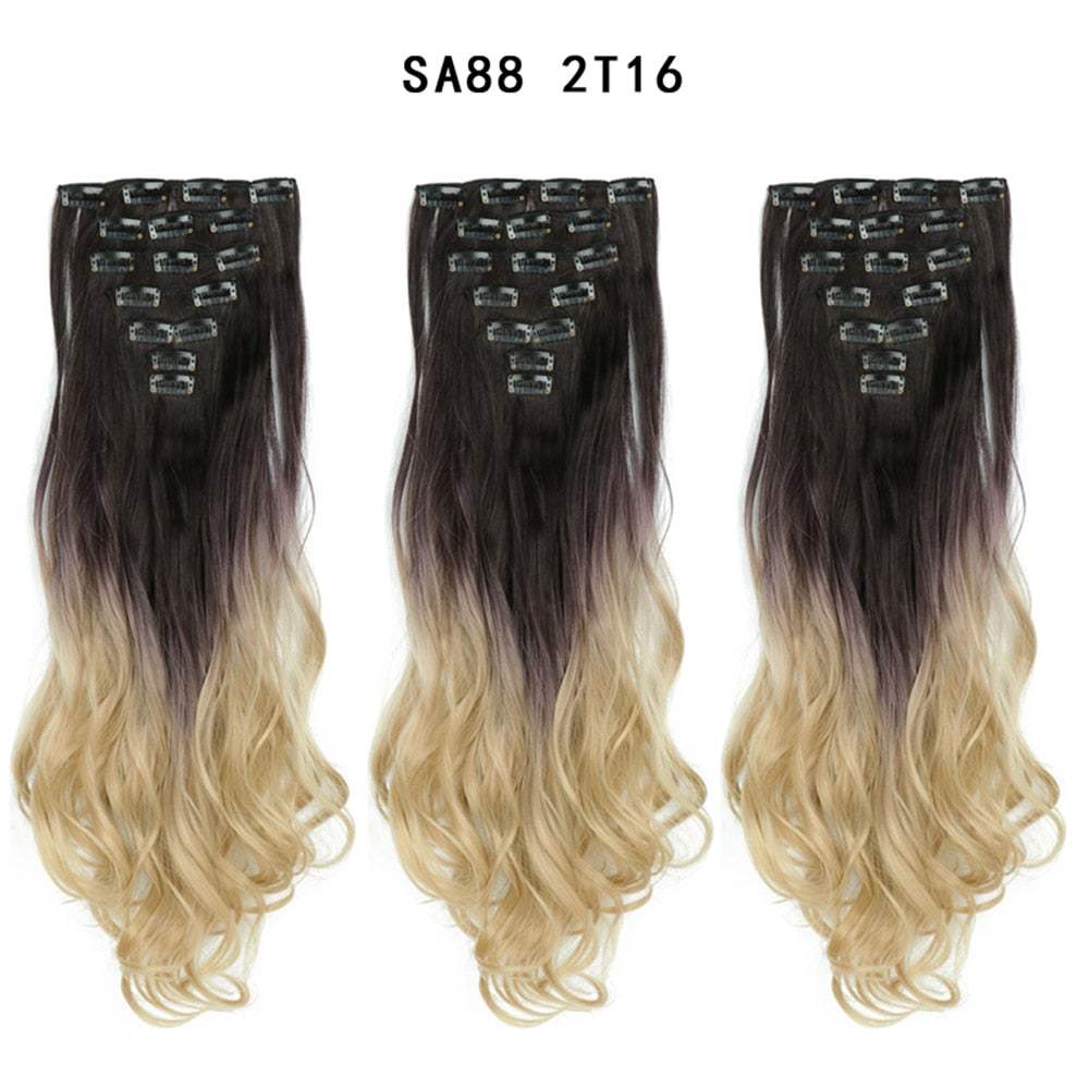 LINWAN Hair 22inch Ombre Hair Long Curly Hair Extension 16 Clips High Tempreture Synthetic Hairpiece Clip In Hair Extensions - RY MARKET PLACE