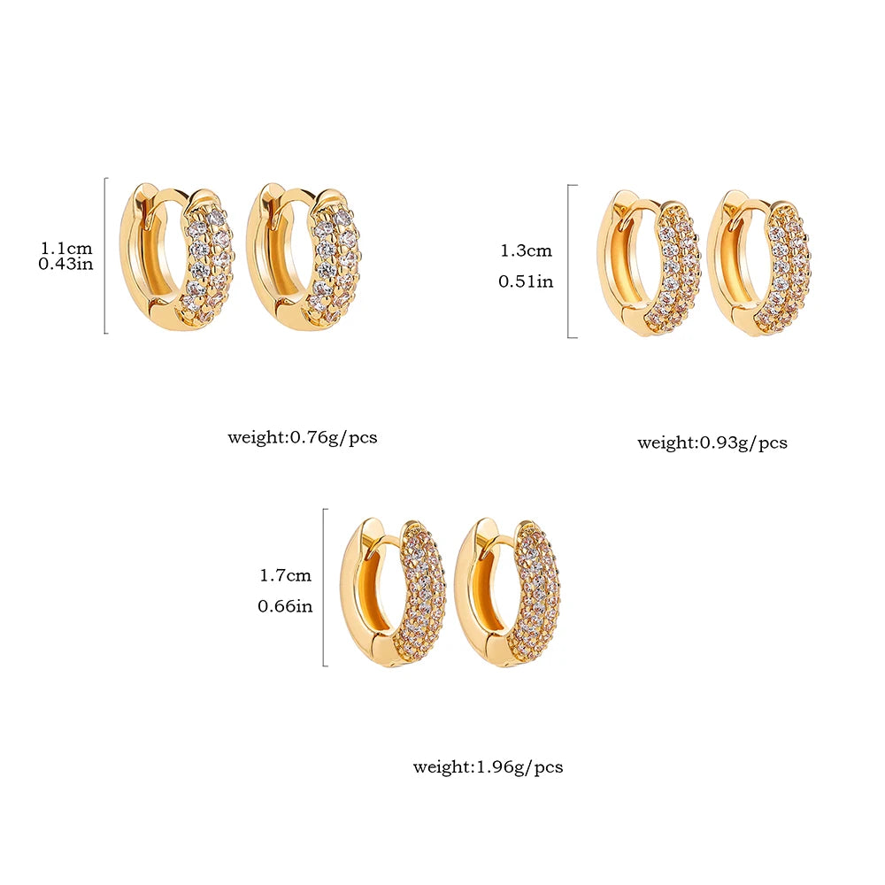 New Gold Plated Huggie Earrings with CZ Zircon Thin Ear Hoops Cartilage Earring for Women Round Minimal Earring Piercing Jewelry