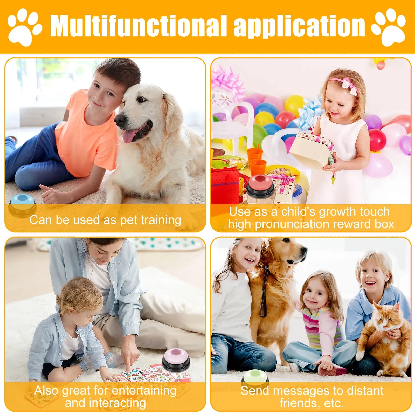 4Pcs Dog Button with Light Dog Toys Talking Button Buzzer Pet Training Button Fun Voice Recording Button for Dogs Pet Speech