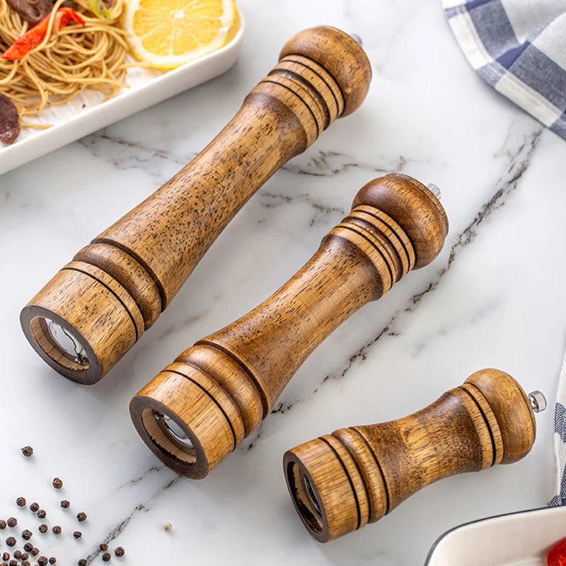 5/8/10 Inch Salt and Pepper Mills Solid Wood Spice Grain Grinder with Adjustable Ceramic Grinding Core Kitchen Tools Mills