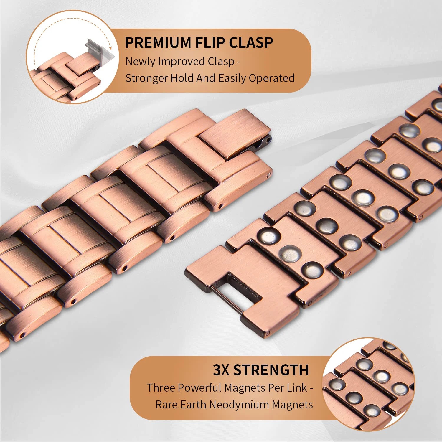 3X Strength Copper Bracelets for Men Pure Copper Magnetic Bracelet with 3 Row Neodymium Magnets Adjustable Length Gifts for Men