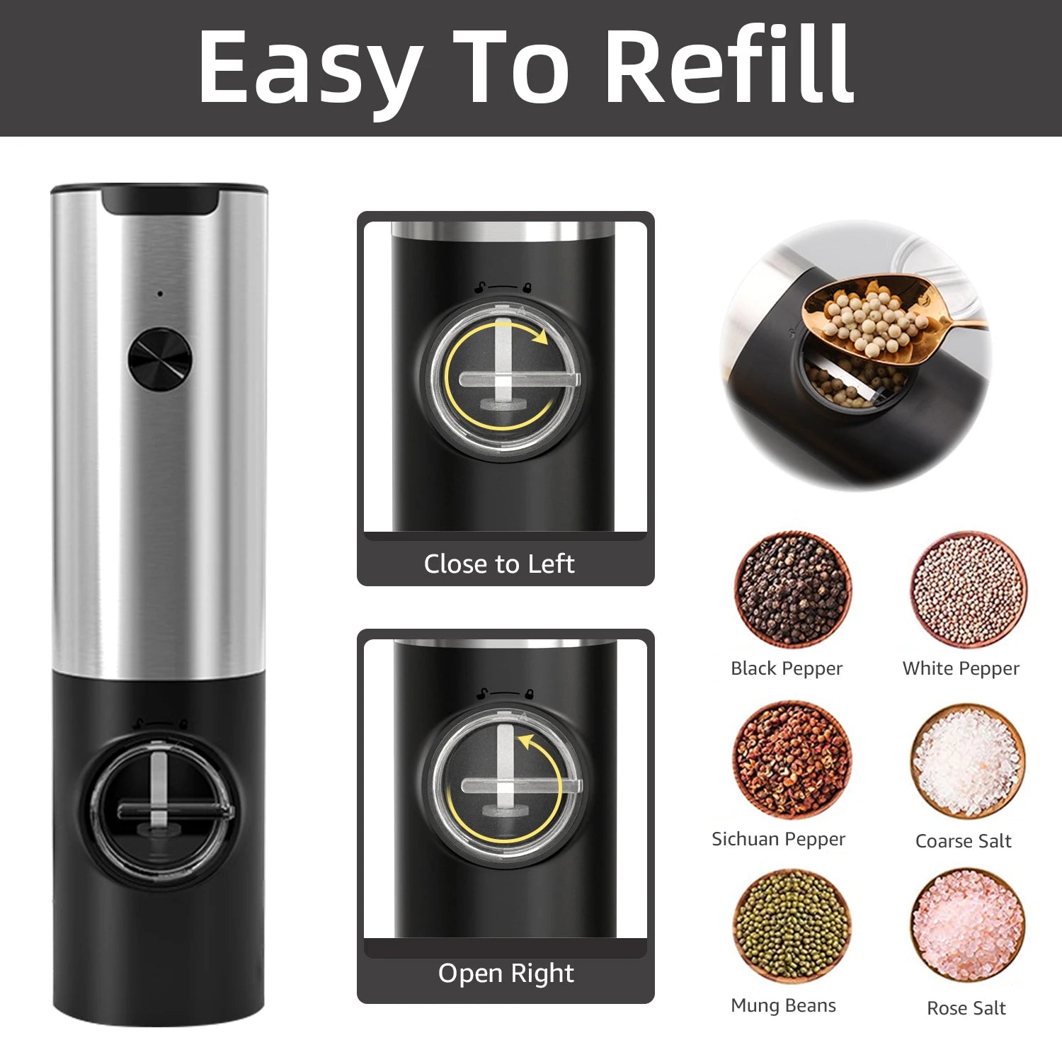 Electric Salt And Pepper Grinder Set Base Charging Stainless Steel USB Rechargeable Automatic Pepper Mill Salt Adjustable Spice