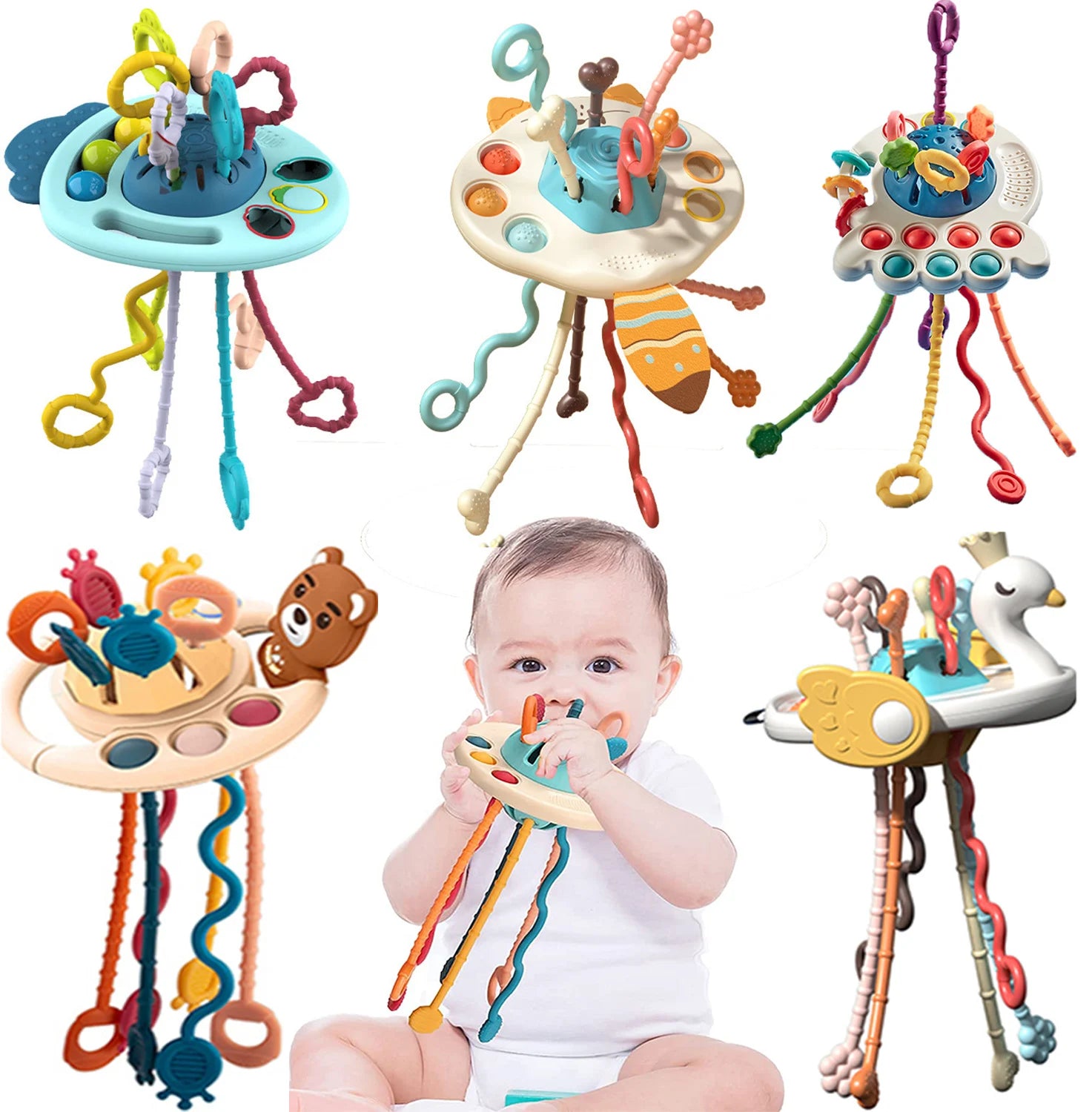 Development Activity Toy Rattle Silicone Pull String Montessori Sensory Toys Baby Educational Teething Toys For Babies 1 2 Years