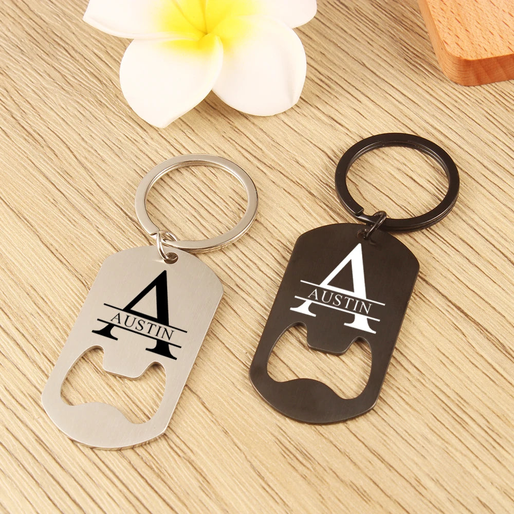 Custom Engraved Name Initials Bottle Opener Keychain Father's Day Gift Personalized Gift for Boyfriend Girlfriend Key Chain