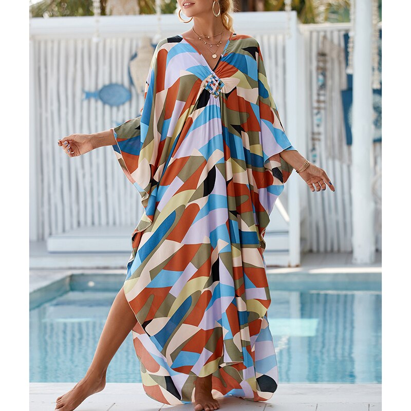 New Cover-up Over size Print Bohemian Maxi Dress Summer Swimsuit Cover Up 2023 Robe De Plage Pareos Long Dress BeachwearTunic - RY MARKET PLACE