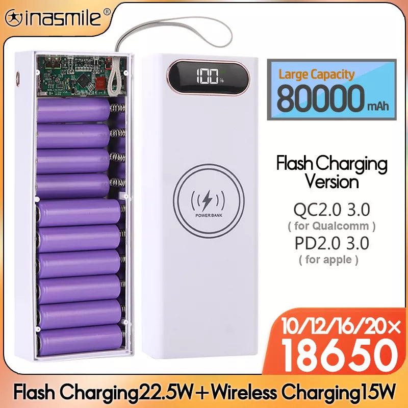 NEW Detachable 10/12/16/20 18650 Battery Power Bank Case Flash charging 22.5W QC3.0 PD3.0 TYPE C wireless 15W charge Storage Box