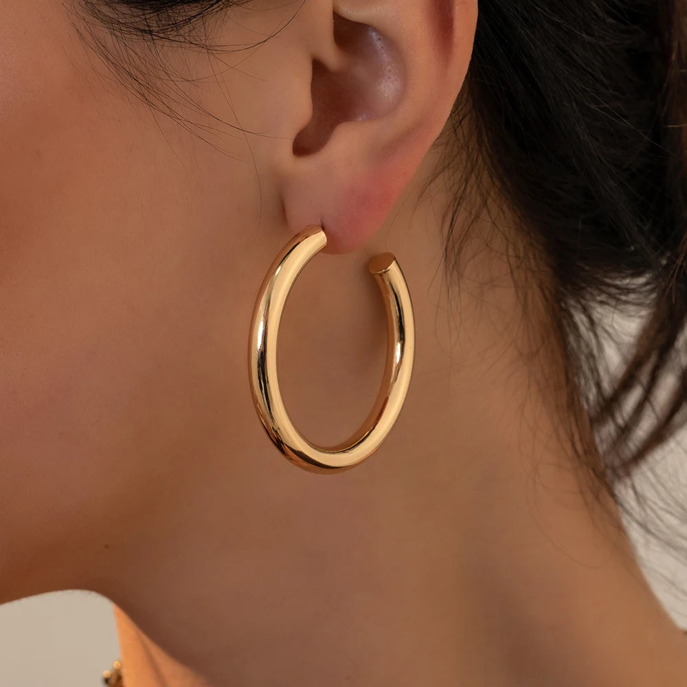 25/30/40/50mm Oversize Stainless Steel Circle Hoop Earrings for Women Golden Big Thick Earrings Fashion Jewelry Accessories