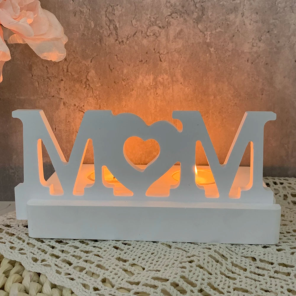 Mother's Day Candle Holder Silicone Mold Letter MOM Candlestick Mould DIY Aromatherapy Cement Gypsum Ornaments Decoration Mould