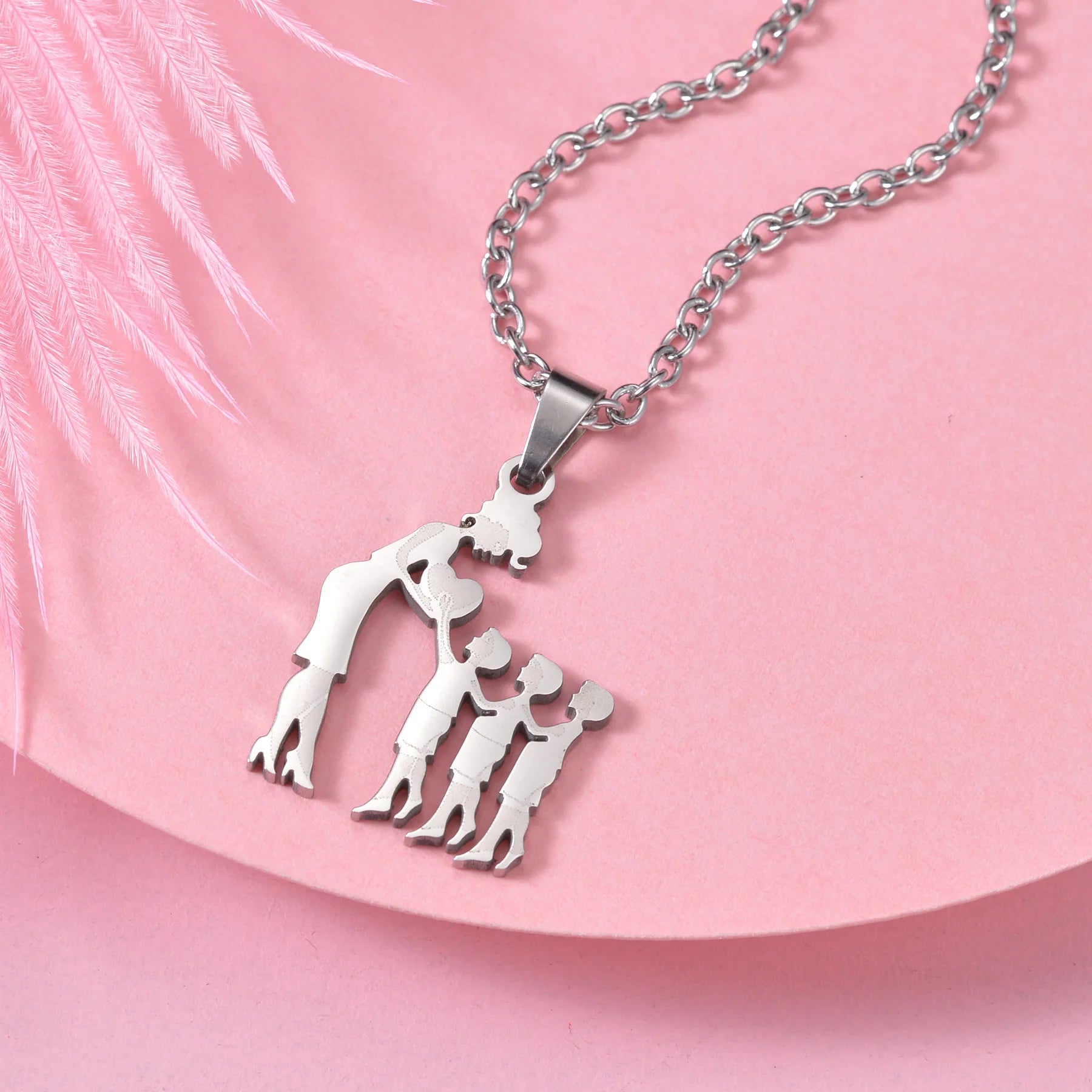 1PC Stainless Steel Family Necklace for Women Mother Daughter Figure Pendant Necklace Jewelry Mother's Day Gift