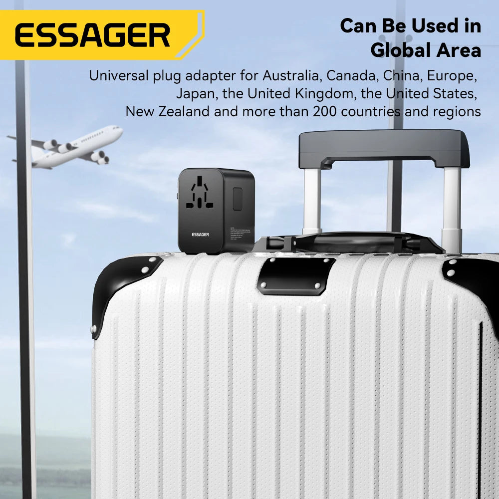 Essager Universal Travel Adapter Charger 65W All-in-One Travel Charger Fast Charger for US EU AU Plug UK Full Function Charging