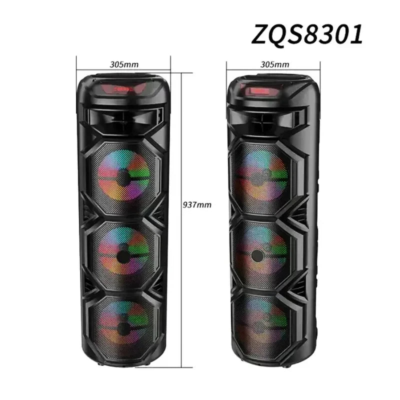 8"x3 Inch Double Horn Subwoofer Super Large Outdoor Bluetooth Speakers Portable Wireless Column Bass Sound with Microphone TF FM