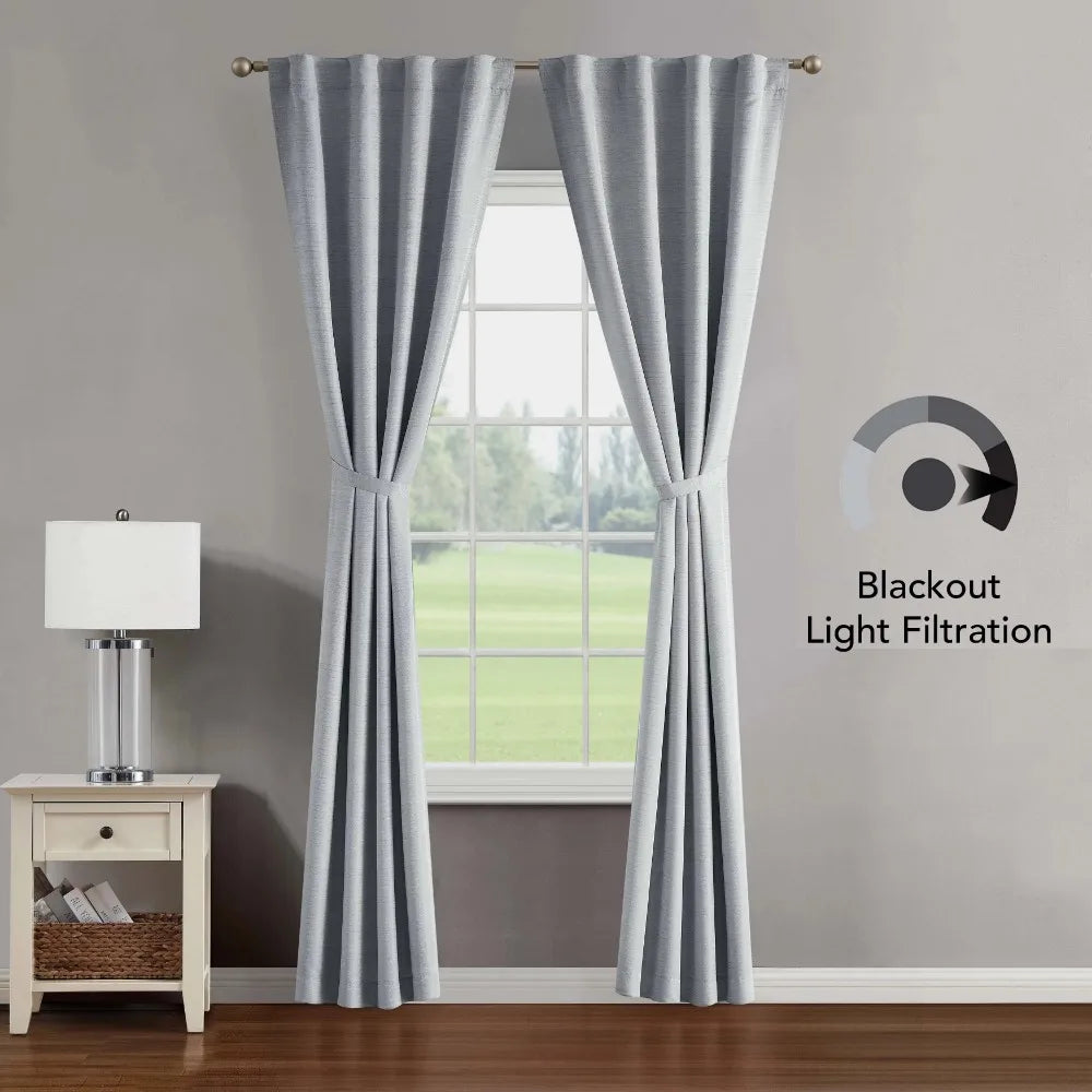 Blackout Window Curtain Panels with Tiebacks, Back Tab, Light Grey, 38" x 108" curtains for living room