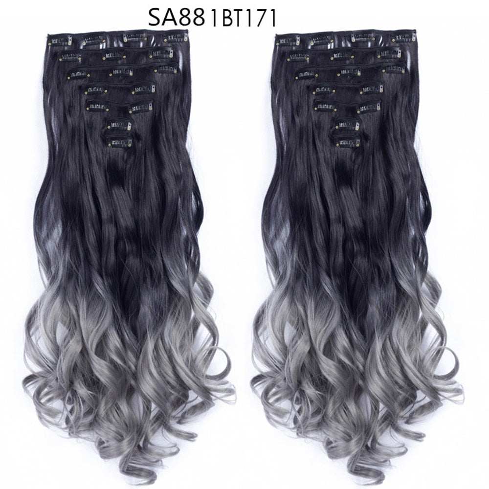 LINWAN Hair 22inch Ombre Hair Long Curly Hair Extension 16 Clips High Tempreture Synthetic Hairpiece Clip In Hair Extensions - RY MARKET PLACE