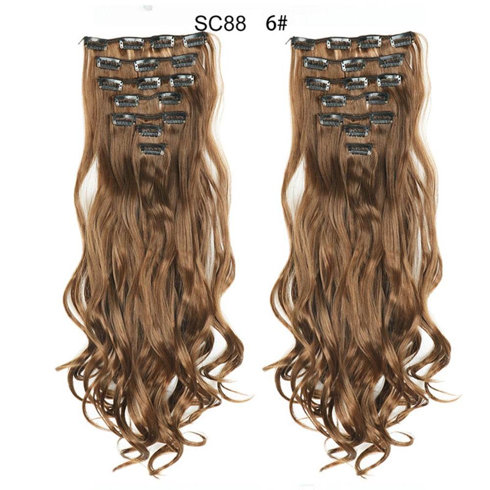 LINWAN Hair 22inch Ombre Hair Long Curly Hair Extension 16 Clips High Tempreture Synthetic Hairpiece Clip In Hair Extensions - RY MARKET PLACE