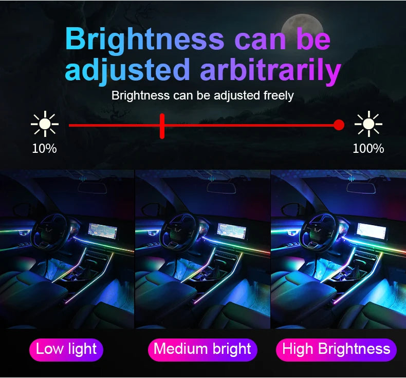 14/18/22 in 1 Streamer Ambient Lights 64 213 Color Rainbow RGB Acrylic Led Car Atmosphere Lights Hidden All Black Light Strips