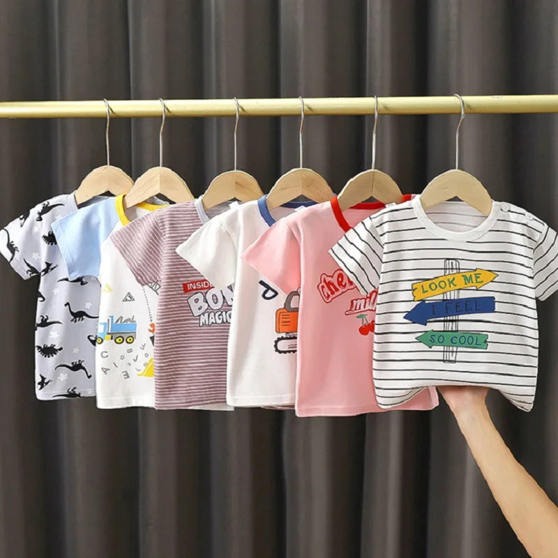 1 2 3 4 5 6 Years Children Cotton T-shirt Baby Girls Baby Boys Cartoon Short Sleeve Tees Toddler Cute Tops Free Shipping