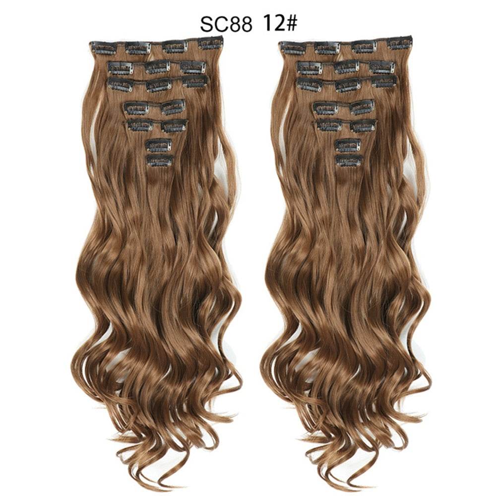 LINWAN Hair 22inch Ombre Hair Long Curly Hair Extension 16 Clips High Tempreture Synthetic Hairpiece Clip In Hair Extensions - RY MARKET PLACE