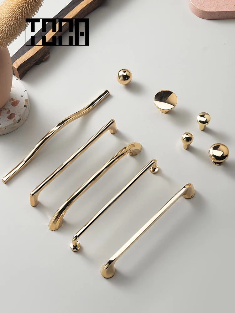 Modern Polished Gold Cabinet Handle&Knobs Drawer Pulls Cupboard  Handles Furniture Hardware for Dresser Kitchen Furniture Pulls