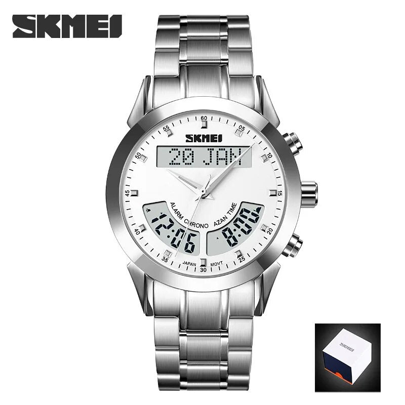 SKMEI Harameen Muslim Watch Prayer Qibla Compass Wrist Watch Hijri Calendar Silver High Elegant Waterproof Best Muslim Relojes - RY MARKET PLACE