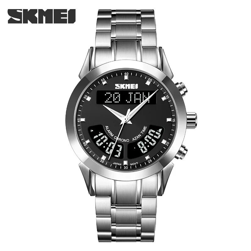 SKMEI Harameen Muslim Watch Prayer Qibla Compass Wrist Watch Hijri Calendar Silver High Elegant Waterproof Best Muslim Relojes - RY MARKET PLACE