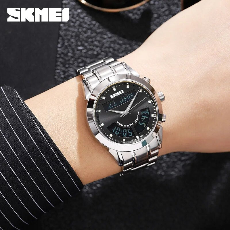 SKMEI Harameen Muslim Watch Prayer Qibla Compass Wrist Watch Hijri Calendar Silver High Elegant Waterproof Best Muslim Relojes - RY MARKET PLACE