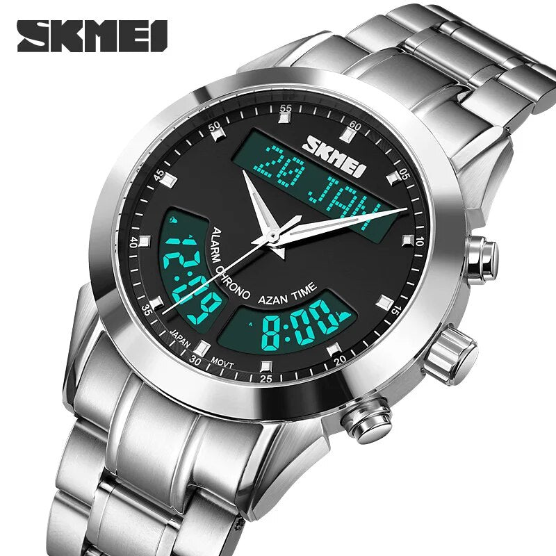 SKMEI Harameen Muslim Watch Prayer Qibla Compass Wrist Watch Hijri Calendar Silver High Elegant Waterproof Best Muslim Relojes - RY MARKET PLACE