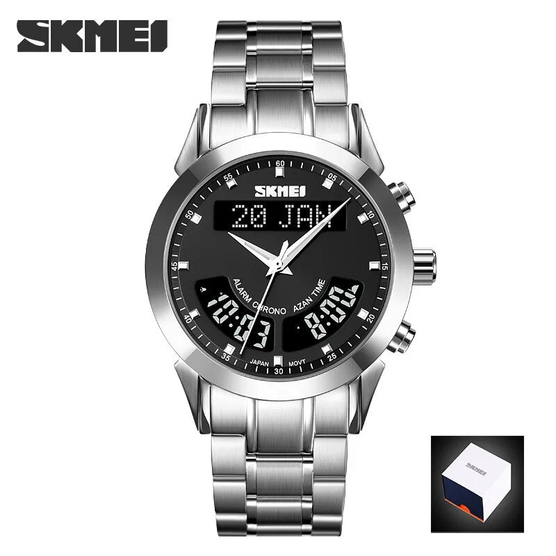 SKMEI Harameen Muslim Watch Prayer Qibla Compass Wrist Watch Hijri Calendar Silver High Elegant Waterproof Best Muslim Relojes - RY MARKET PLACE