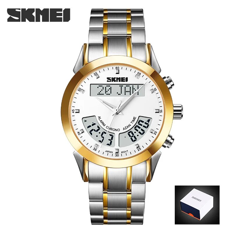 SKMEI Harameen Muslim Watch Prayer Qibla Compass Wrist Watch Hijri Calendar Silver High Elegant Waterproof Best Muslim Relojes - RY MARKET PLACE