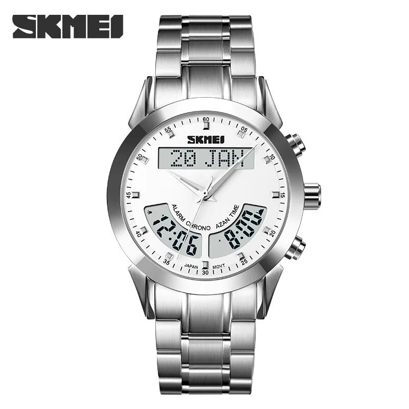 SKMEI Harameen Muslim Watch Prayer Qibla Compass Wrist Watch Hijri Calendar Silver High Elegant Waterproof Best Muslim Relojes - RY MARKET PLACE