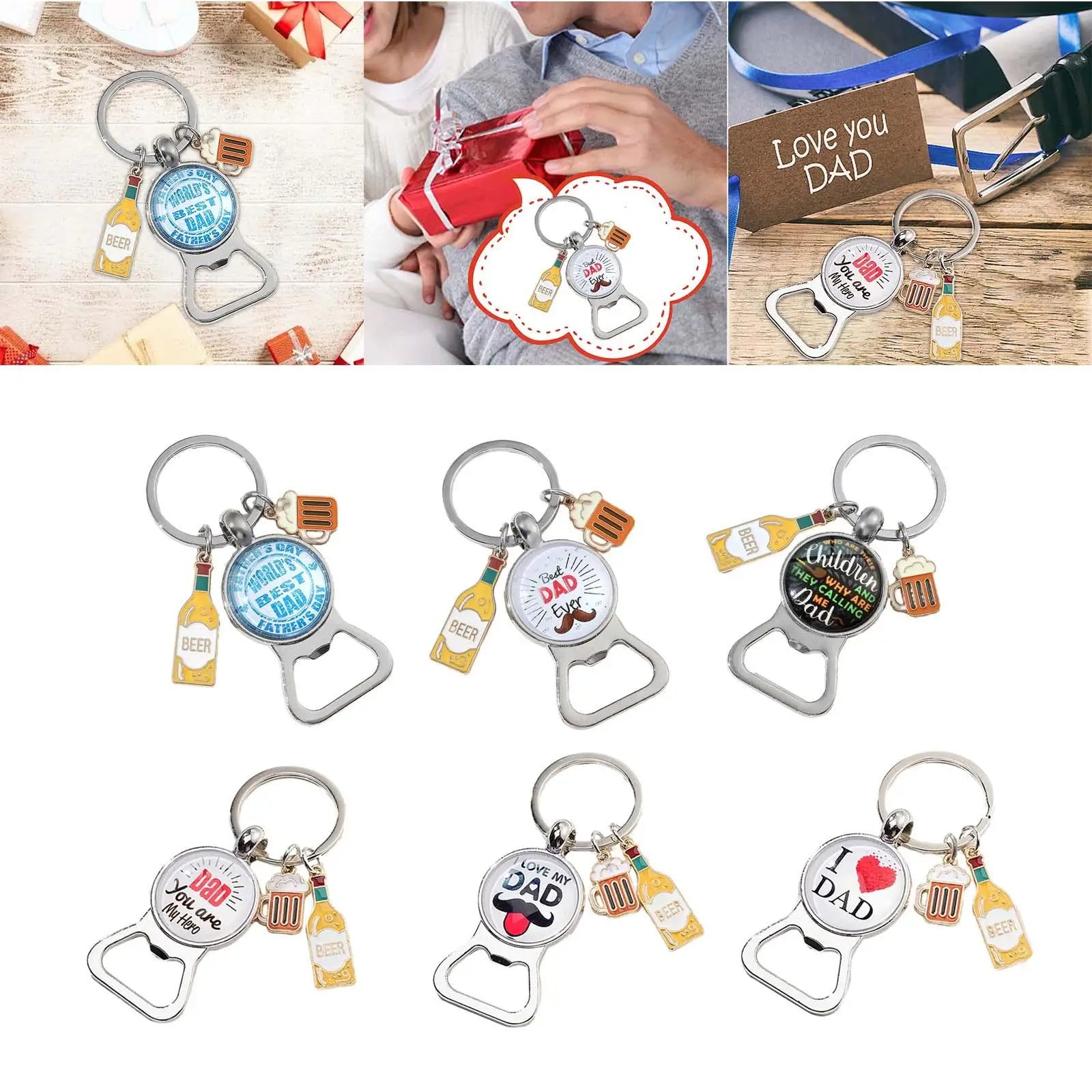 Bottle Opener Keychain Car Key Chain Charm Dad Keychain Key Holder Hanging Decoration Portable Metal Keyring Father's Day Gift