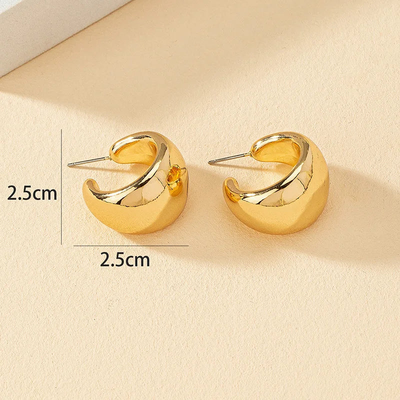 New Gold Color Round Chunky Earrings for Women Lightweight Smooth Metal Open Thick Hoops Fashion Trendy Jewelry 2023