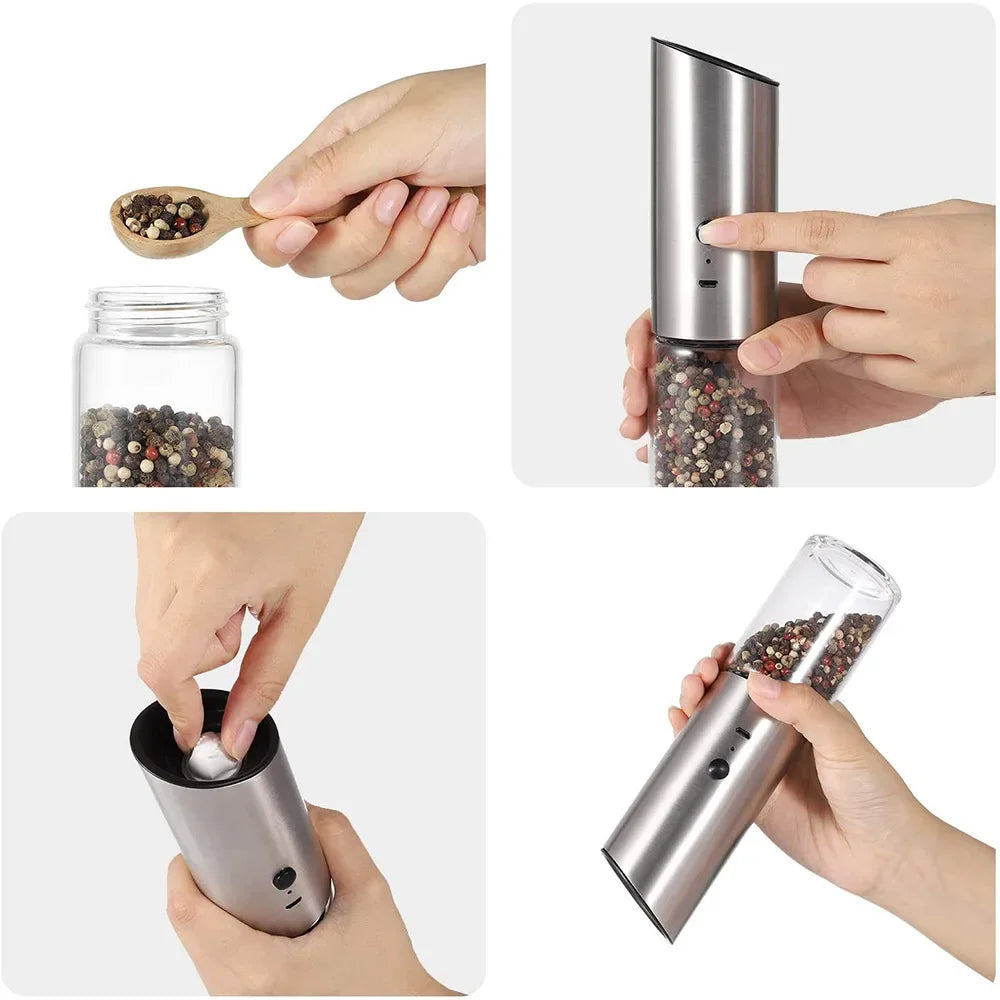 ANYOHOE USB Rechargeable Electric Gravity Salt and Pepper Grinder with Adjustable Coarseness Automatic Pepper and Salt Mill