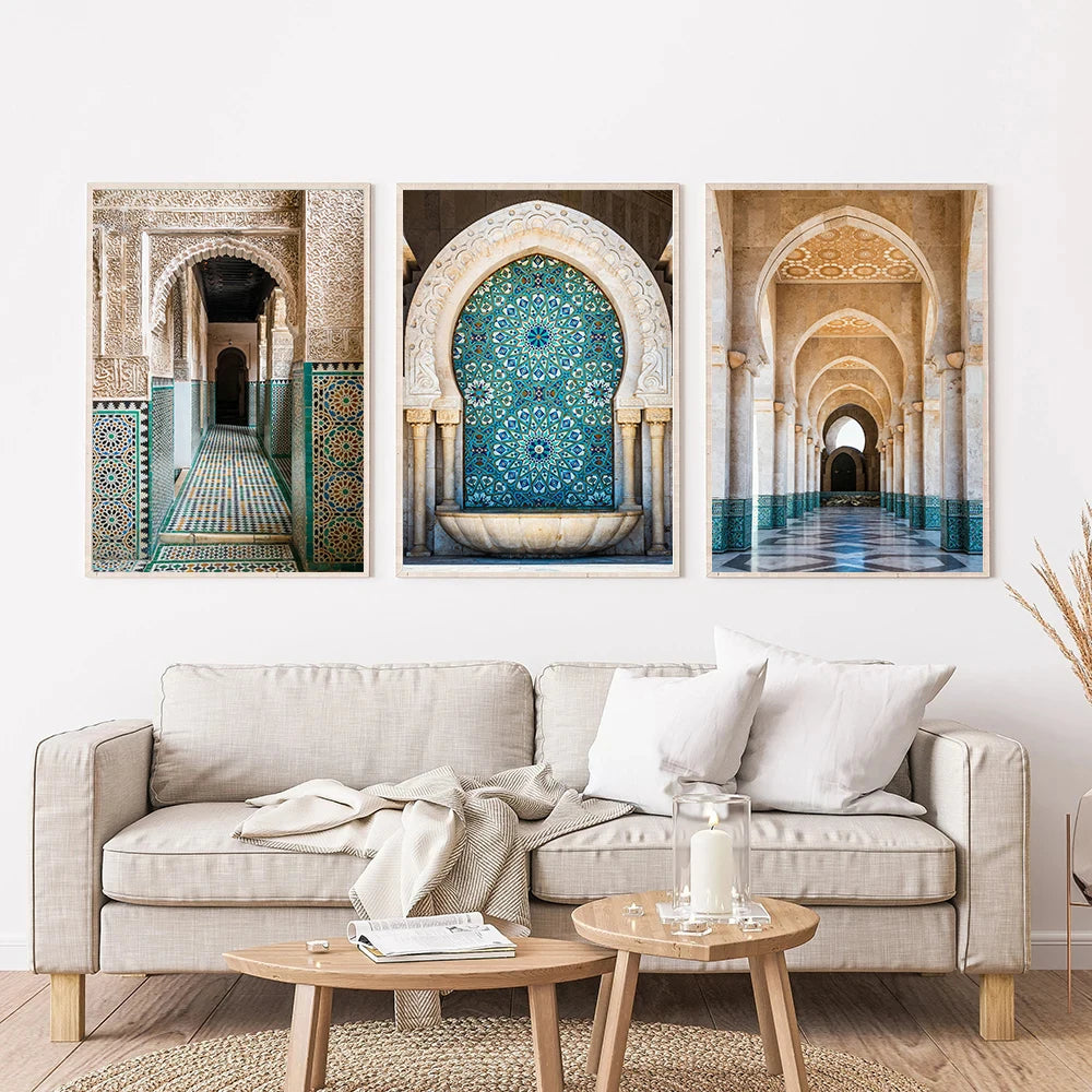 Moroccan Door Mosque Boho Arabic Islamic Archway Architecture Photography Poster Canvas Painting Wall Art Pictures Home Decor