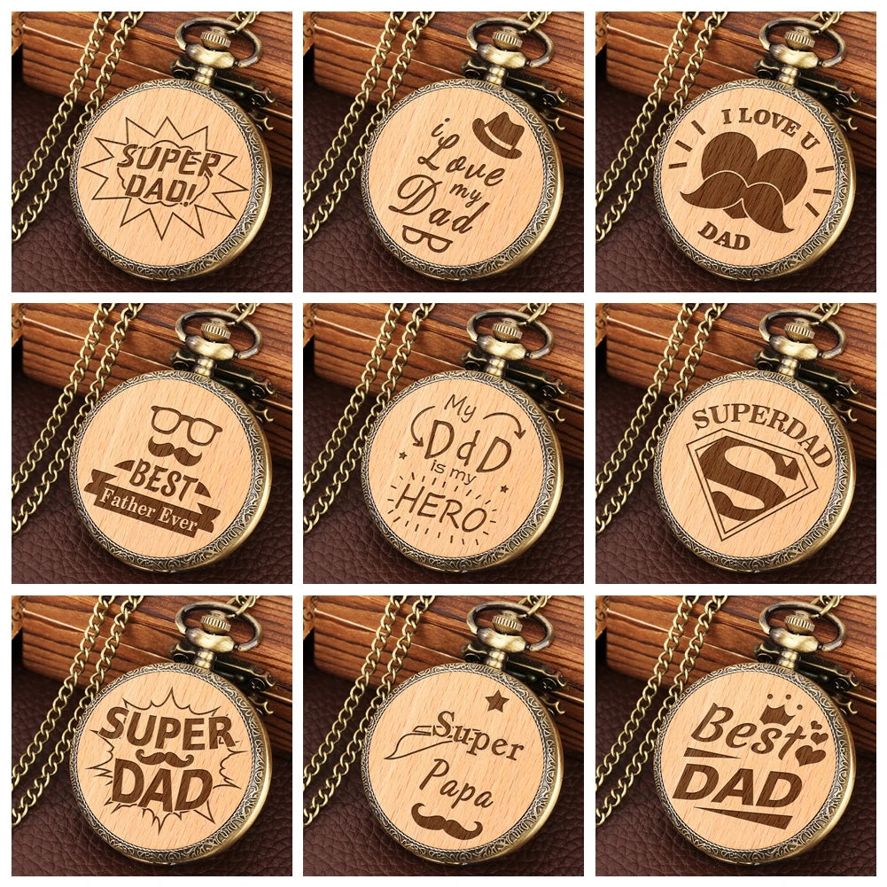 80cm Slim Chain Pendant Pocket Watch Gift for Father Practical Father's Day Gifts I Love Dad Quartz Alloy Necklace Clock Hour