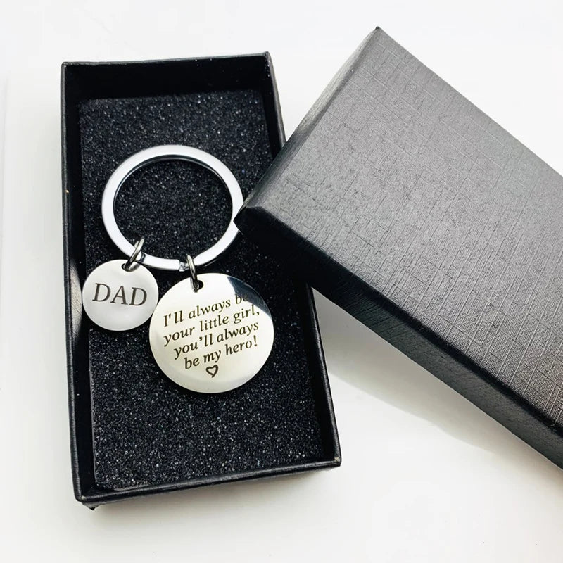 Daughter Gifts for Father's Day Stainless Steel Lettering Pendant Dad You'll Always Be My Hero Keychain Trendy Charm Jewelry