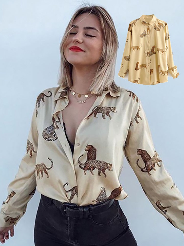 women satin blouse long sleeve zebra print shirts vintage office ladies tops femme chandails fashion blusa de mujer Chandails - RY MARKET PLACE