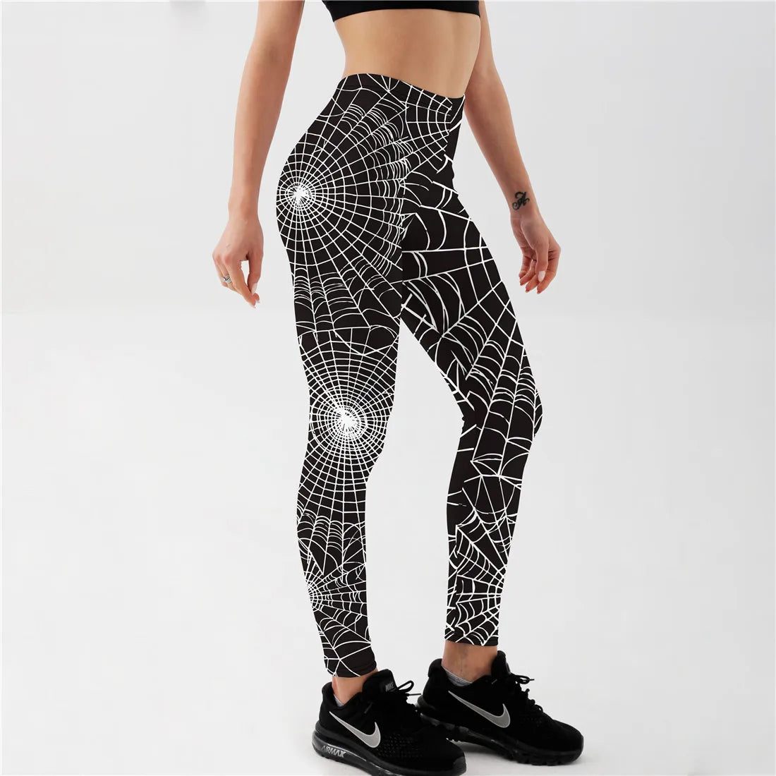 Fashion Fitness Skull Coloured Spider Web Digital Printed Legging Womens Black Stretch Pants