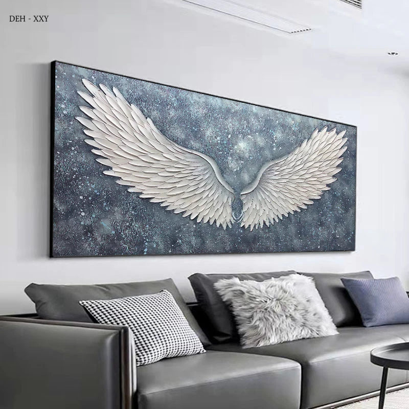 Modern Abstract Wall Decoration Painting White Angel Wings Art Canvas Painting Poster Star Blue Picture Living Room Home Decor