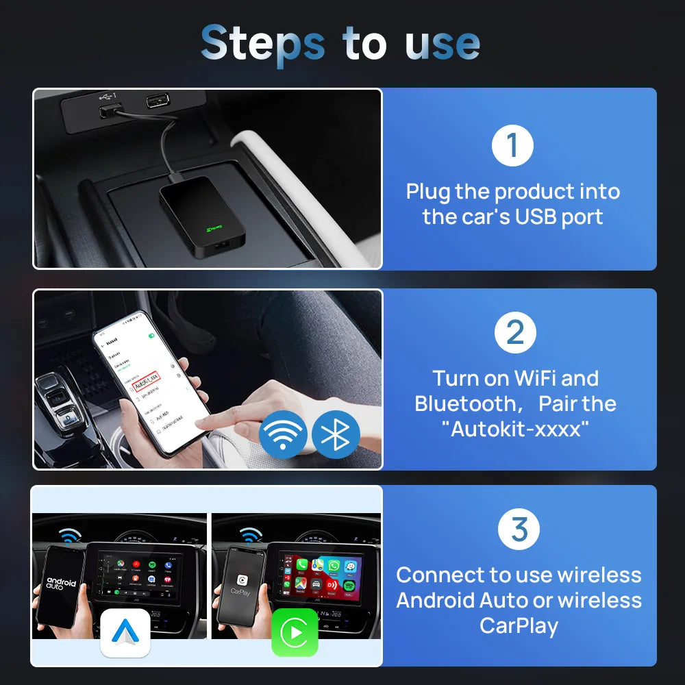 CarlinKit 5.0 Wired to Wireless Android Auto Box Wireless CarPlay Adapter Smart Car Ai Box WiFi Bluetooth Auto Connect Plug&Play