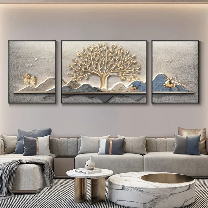 Modern Luxury Living Room Decoration Painting Wealth Tree Landscape Painting Wall Art Decoration Home Decor Frameless 3 Pcs/set