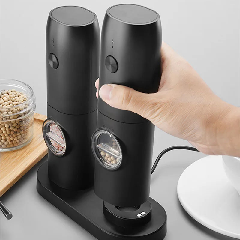 Electric Automatic Salt And Pepper Grinder Set Rechargeable With USB Gravity Spice Mill Adjustable Spices Grinder With LED Light