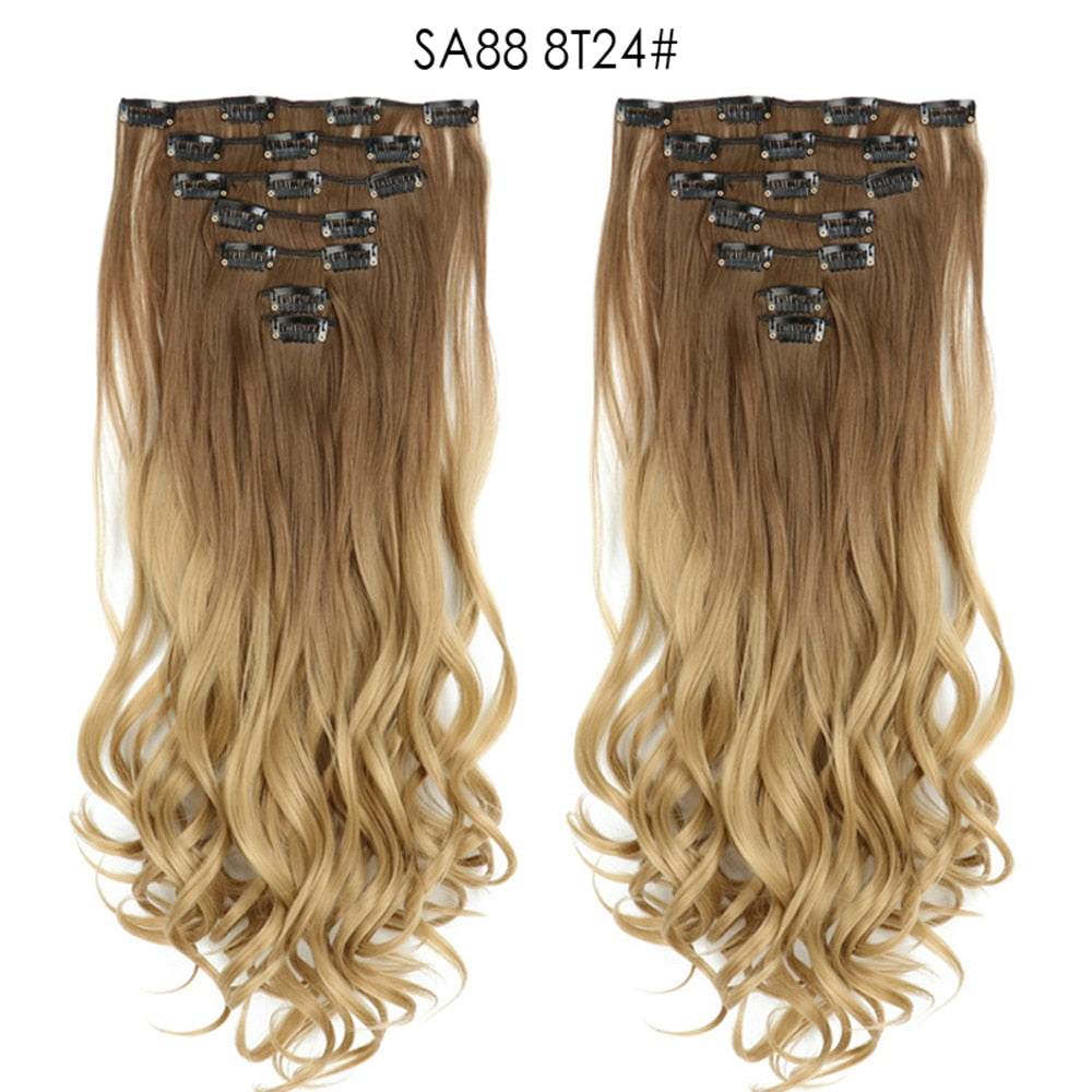 LINWAN Hair 22inch Ombre Hair Long Curly Hair Extension 16 Clips High Tempreture Synthetic Hairpiece Clip In Hair Extensions - RY MARKET PLACE