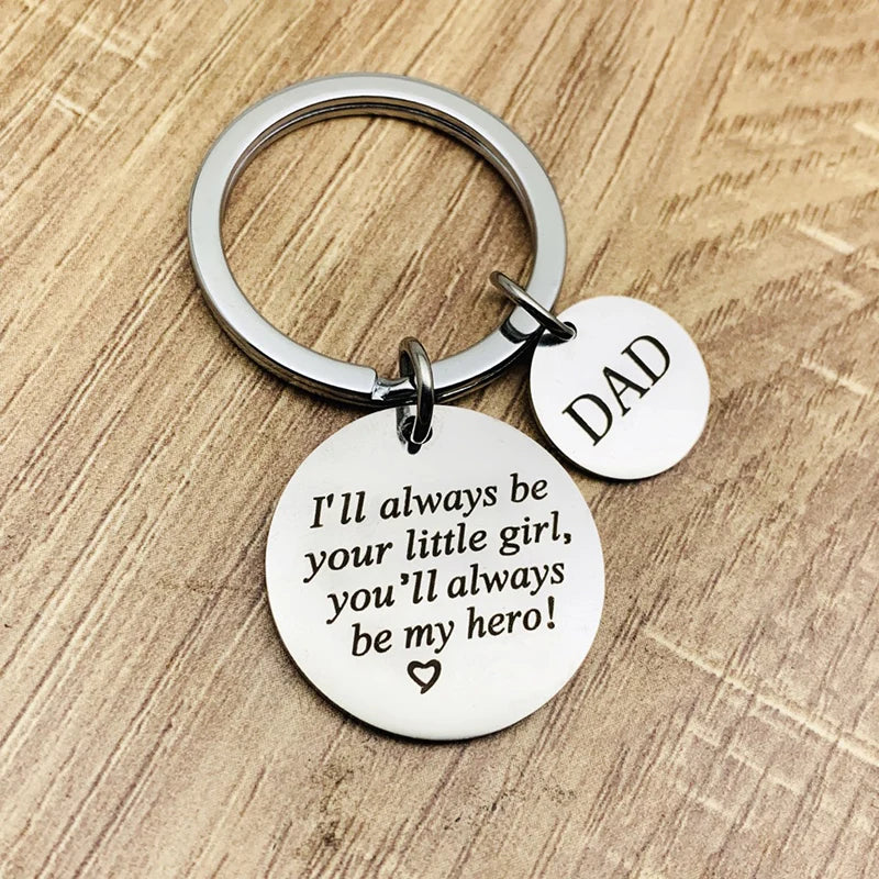 Daughter Gifts for Father's Day Stainless Steel Lettering Pendant Dad You'll Always Be My Hero Keychain Trendy Charm Jewelry