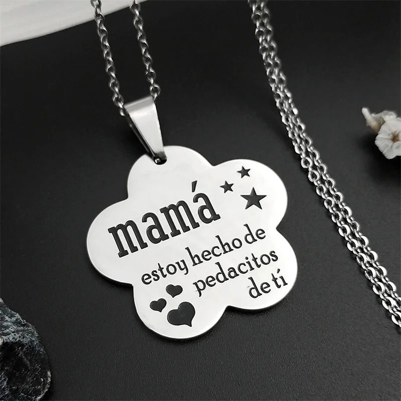 Mama Stainless Steel Chains Necklace for Women Black Enamel Statement Necklace Jewelry dia de la madre Mother's Day Gift N719S01