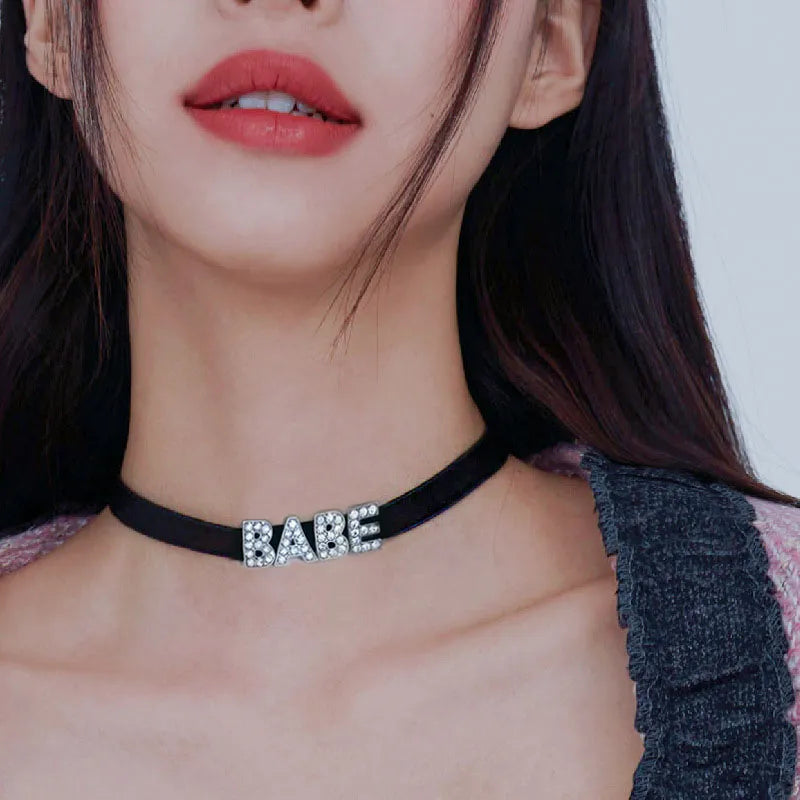 Fashion Rhinestone Letter Daddy Necklace Black Soft Leather Choker Collar Sexy Party Neck Jewelry DIY Custom Name Necklace Gift