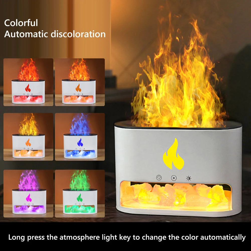 New Flame Air Humidifier 250ml Home Electric Ultrasonic Aroma Essential Oil Diffuser Salt Stone with 7 Color LED Mist Sprayer