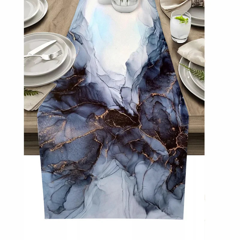 Modern Fluid Art Marble Blue Table Runner Luxury Abstract Table Runner Wedding Table Birthday Party Decoration Cloth Placemat